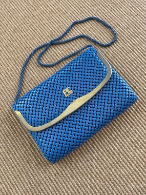 Vintage PE Florence Porto Erbacci Blue Metal Envelope Shoulder Bag 1980s